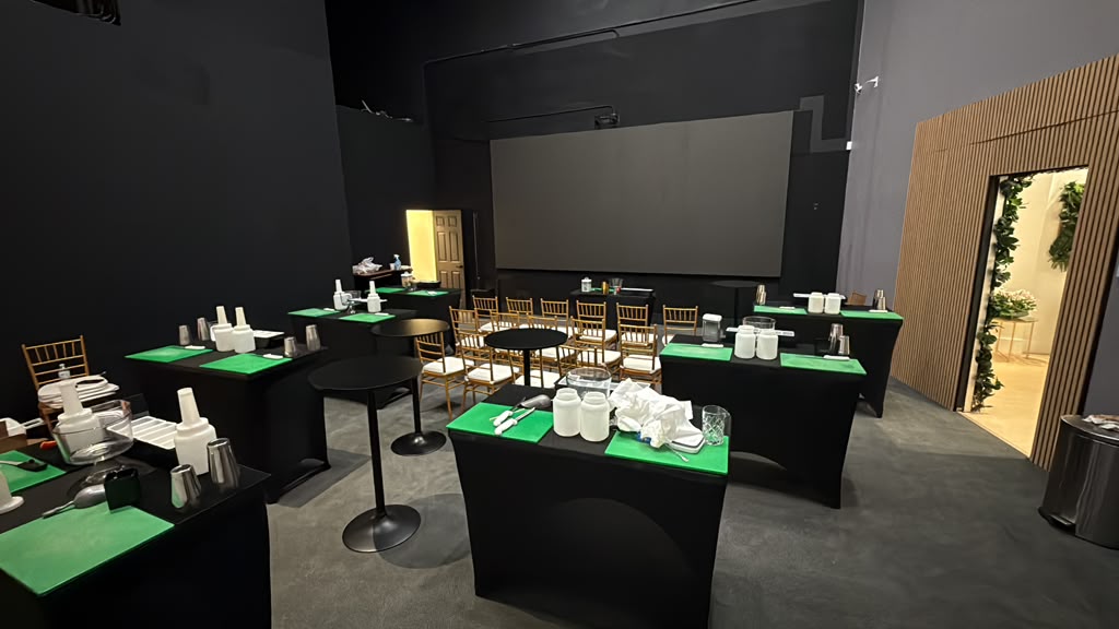 Training room set up with individual bartending stations and tools